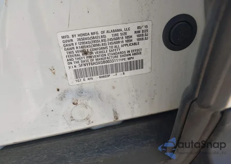 2016 Honda Pilot Ex from USA, damaged, VIN 5FNYF6H3XGB703311